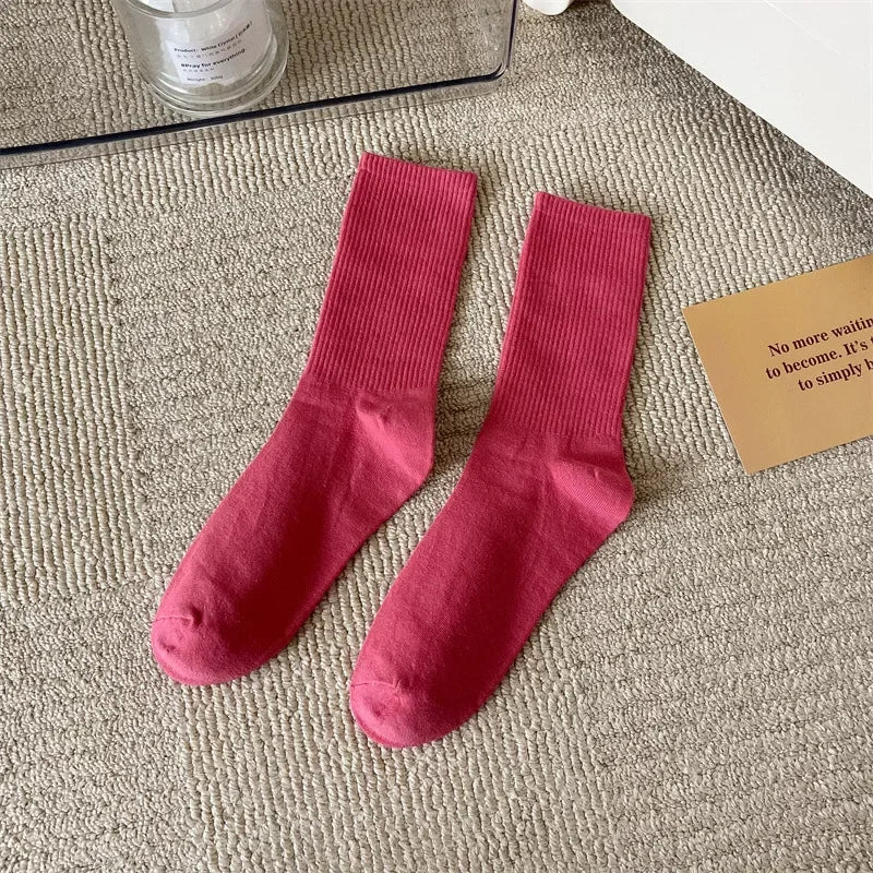 33 Colors Summer Cotton Soft Socks Happy Colorful Women's Mid-tube Stocking Fashion Trend Red Green Ankle Sox Autumn Hosiery