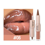 Black Brown Tapered Lip Liner Contour Pencil Double Head Mirror Plumping Lip Glaze Crystal Lip Gloss Sexy Red Lips Tint Makeup