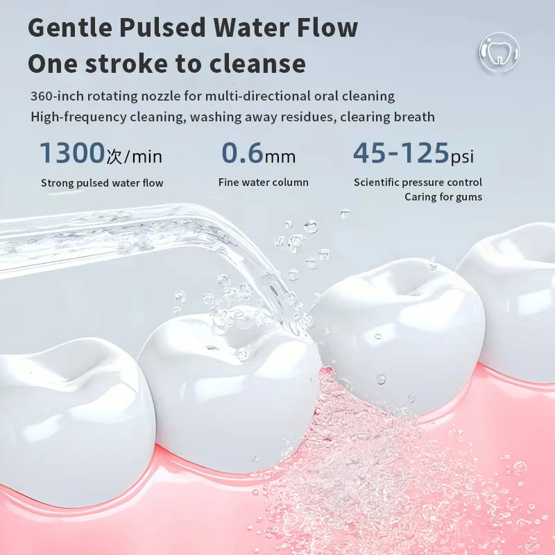 H2ofloss Water Flosser Portable Oral Irrigator 570ml 140PSI High Pressure 6 Modes 5 Nozzles with Storage Bag USB Rechargeable