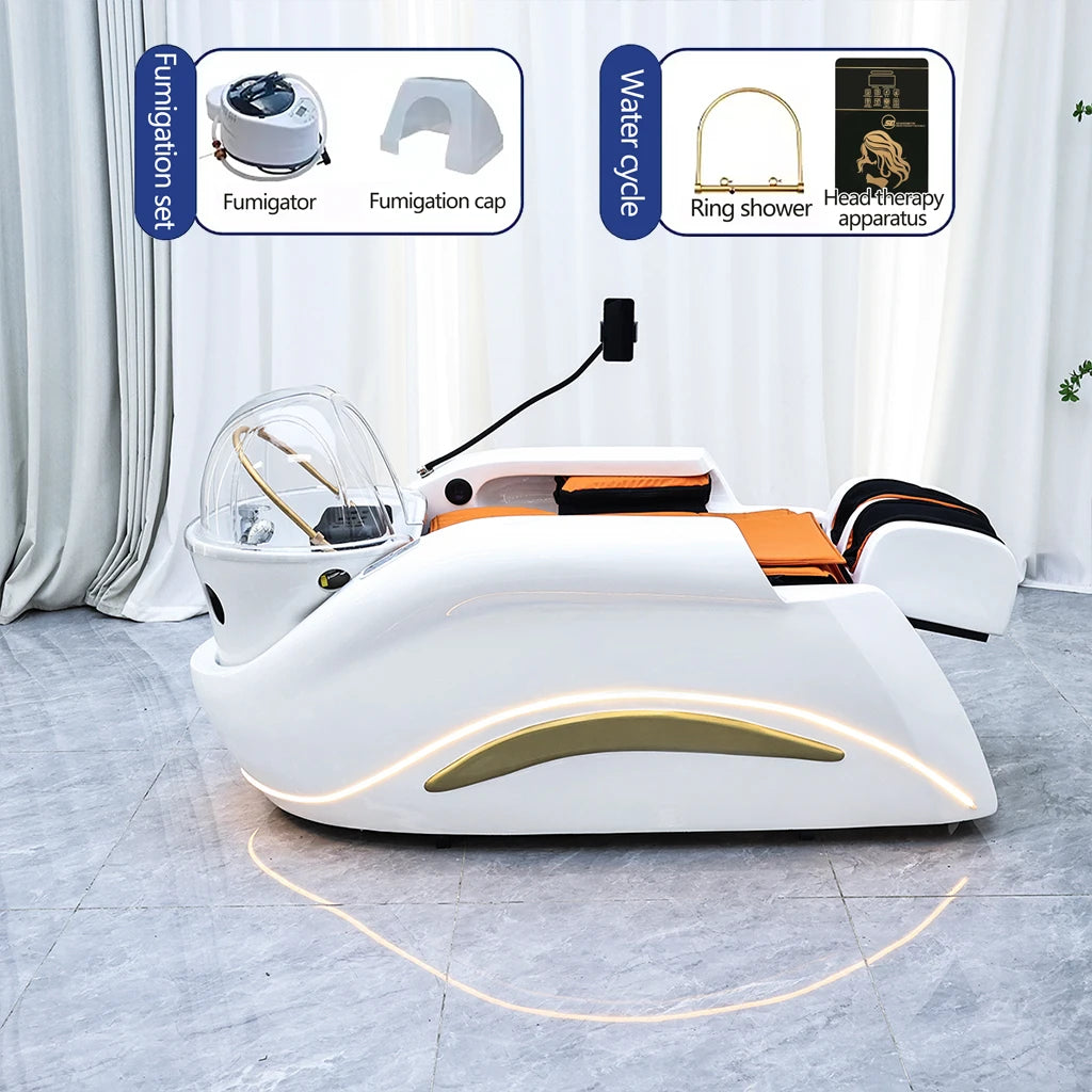 Professional Hot Sell Electric Lay Down Salon Head Spa Massage Shampoo Bed With Head Therapy and Steamer