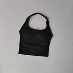 Seamless Halter Neck Yoga Tank Tops for Women Built-in Bra Padded Gym Top Sleeveless Shirt Fitted Backless Workout Clothes