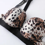 Letter Rhinestone Sports Leopard Sexy Lingerie Set Gathered Push Up Seamless Bra Set Fashion Traceless Thin Fitness Underwear