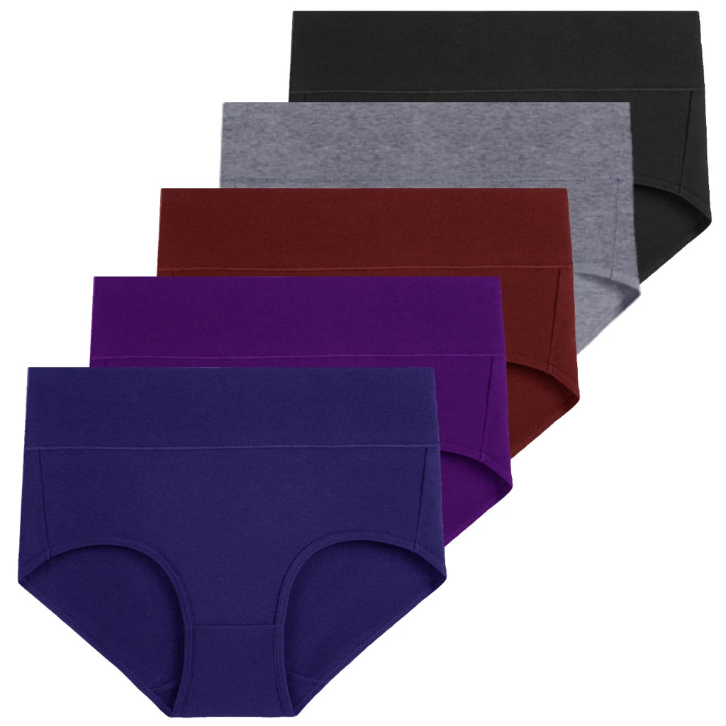 Molasus 5pcs Women's Cotton Panties Seamless Underwear High Waist Full Coverage Ladies Briefs Set Breathable Underpant Plus Size