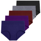 Molasus 5pcs Women's Cotton Panties Seamless Underwear High Waist Full Coverage Ladies Briefs Set Breathable Underpant Plus Size