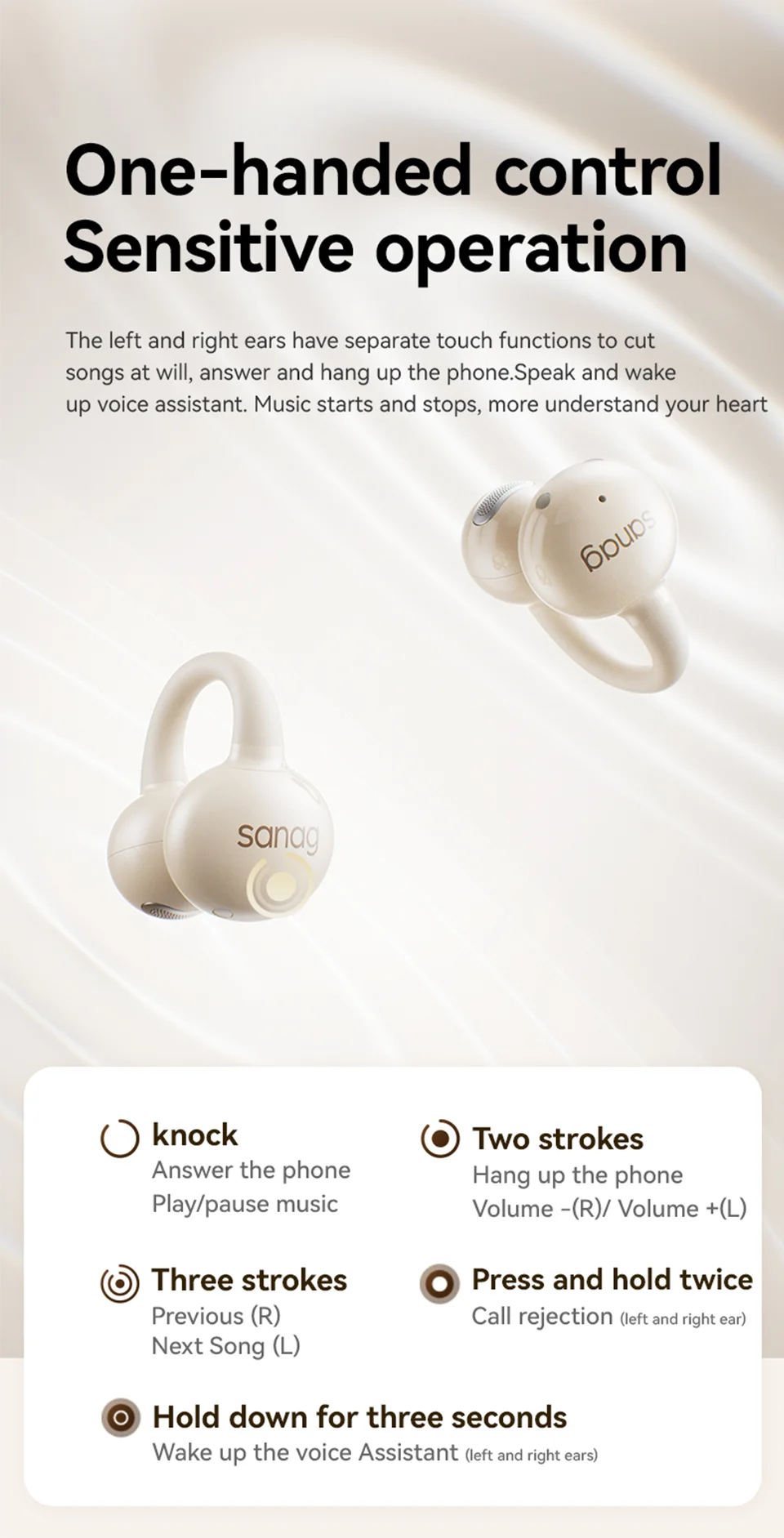 Sanag Z60S Ear Clip on OWS Earphones HiFi Sound Open Ear Earbud Audífonos Bluetooth Wireless Headphones Flash-sale Headsed