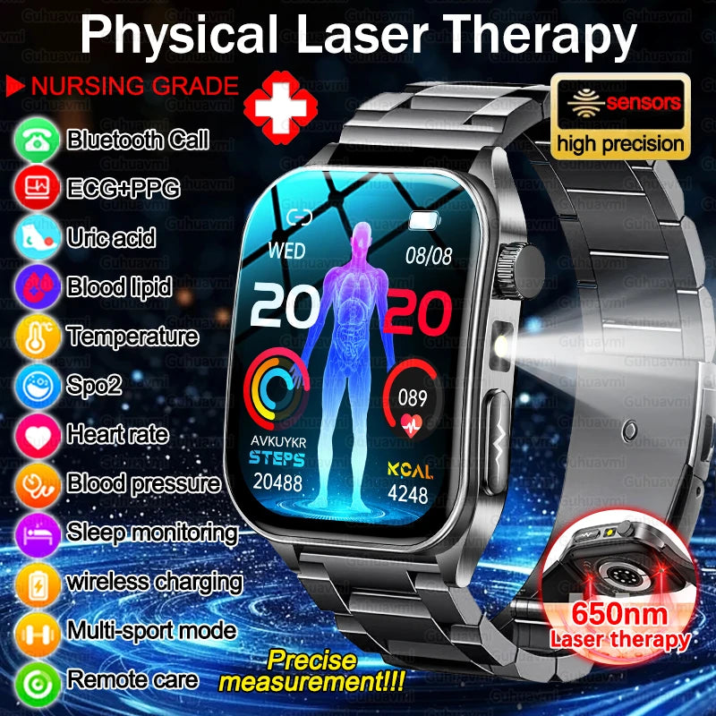 2026 New Health Smart Watch Laser Therapy Reduce Three Highs Blood Oxygen Pressure Uric Acid Blood Lipid ECG Smartwatch For Man Main image