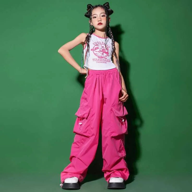 Cargo Pants for Teenage Kids New Summer Streetwear Hip Hop Sweatpants for Girls Baggy Wide Leg Straight Trousers 6 8 10 12 14 Y