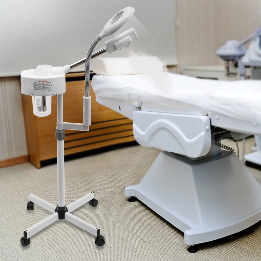 Dampfgerät für Gesicht, 2-in-1-Kombination, Zerstäuber, Ozon, Salon, Spa, Lupe, Luftbefeuchter mit LED-Lupenlampen, für Schönhei