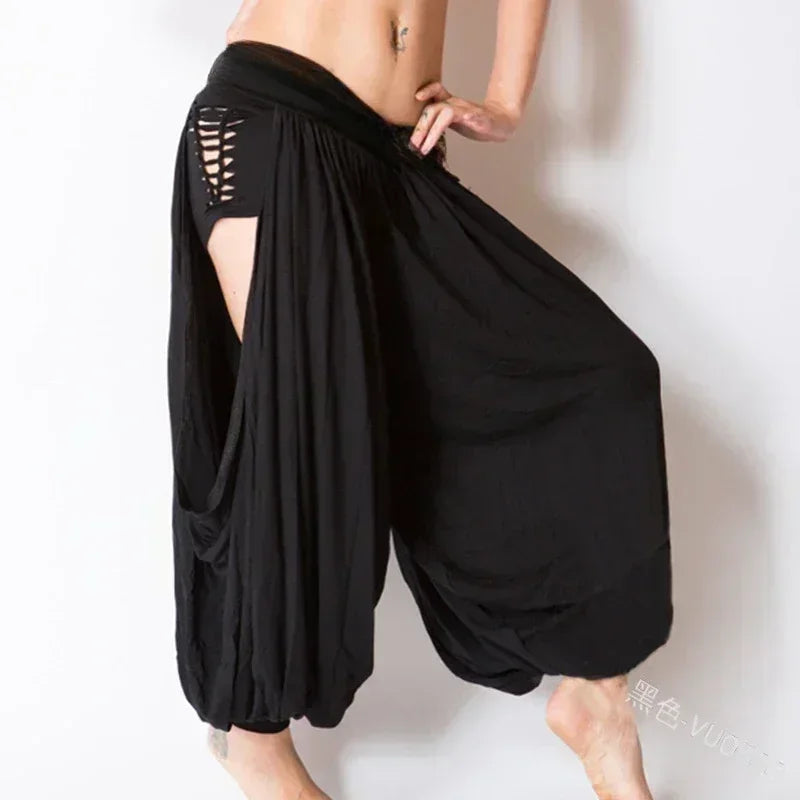 5XL Casual Women Bottoms Harem Pants Sports Baggy Hippie Sexy Hollow Out Streetwear Loose Beach Trousers Ropa Mujer Talla Grande