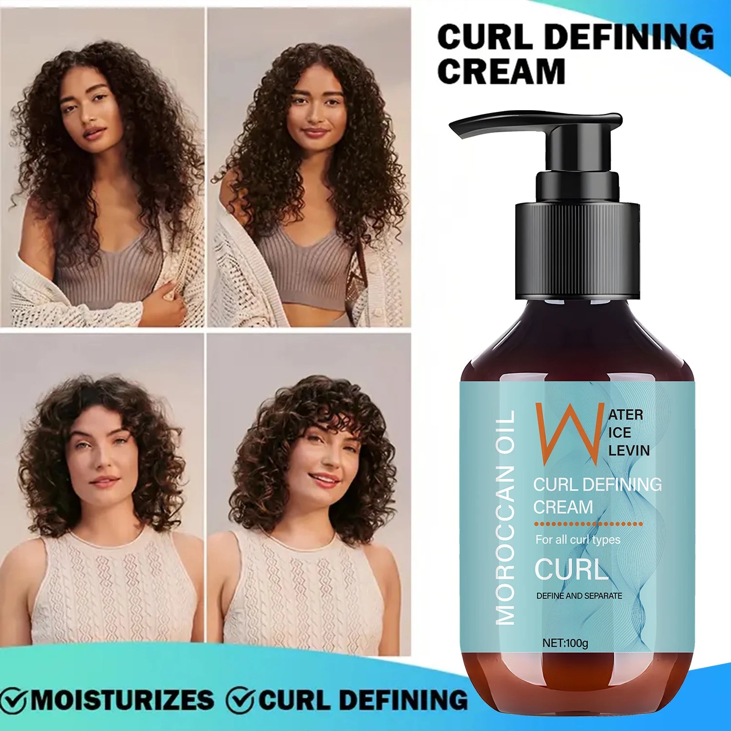 Moroccan Oil Curl Defining Cream for All Curl Types - Define and Separate with Biotin, Collagen & Rosemary Oil