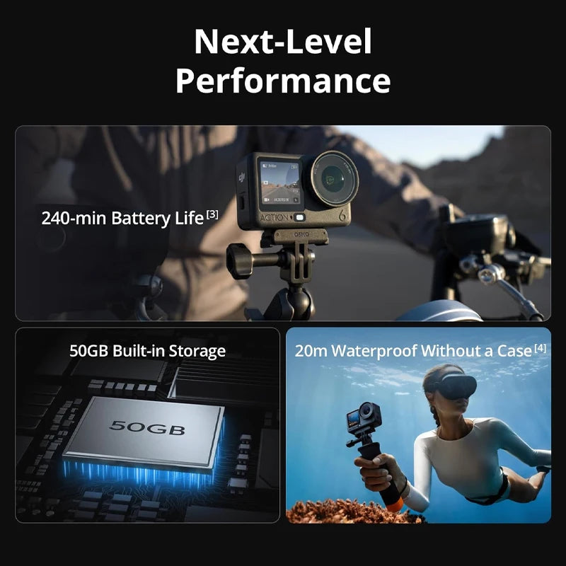 DJI Osmo Action 6 Action Camera Variable Aperture 1/1.1-inch Square Senator, New 4K Free croping Osmo Action 6