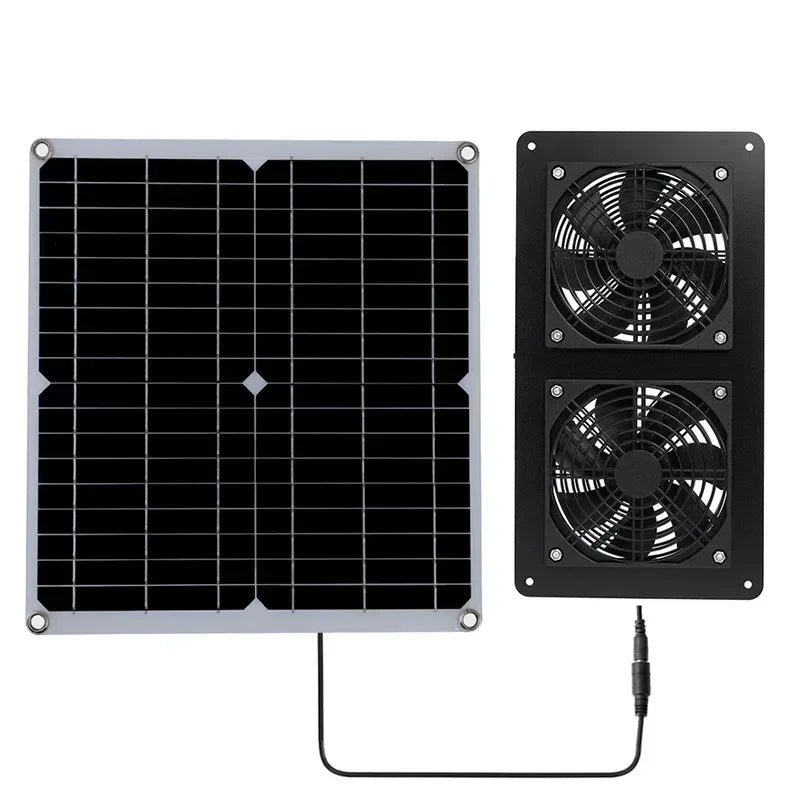 High Efficiency Outdoor Solar Panel Dual Exhaust Fan for Dog Warehouse RV Greenhouse Fan Air Pump Cooling Temperature