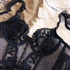 Hot Sale French Sexy Lingerie Set for Women Ultra Thin See Through Bra Panty Set Embroidery Lace Shaping Camisole Underwear Set