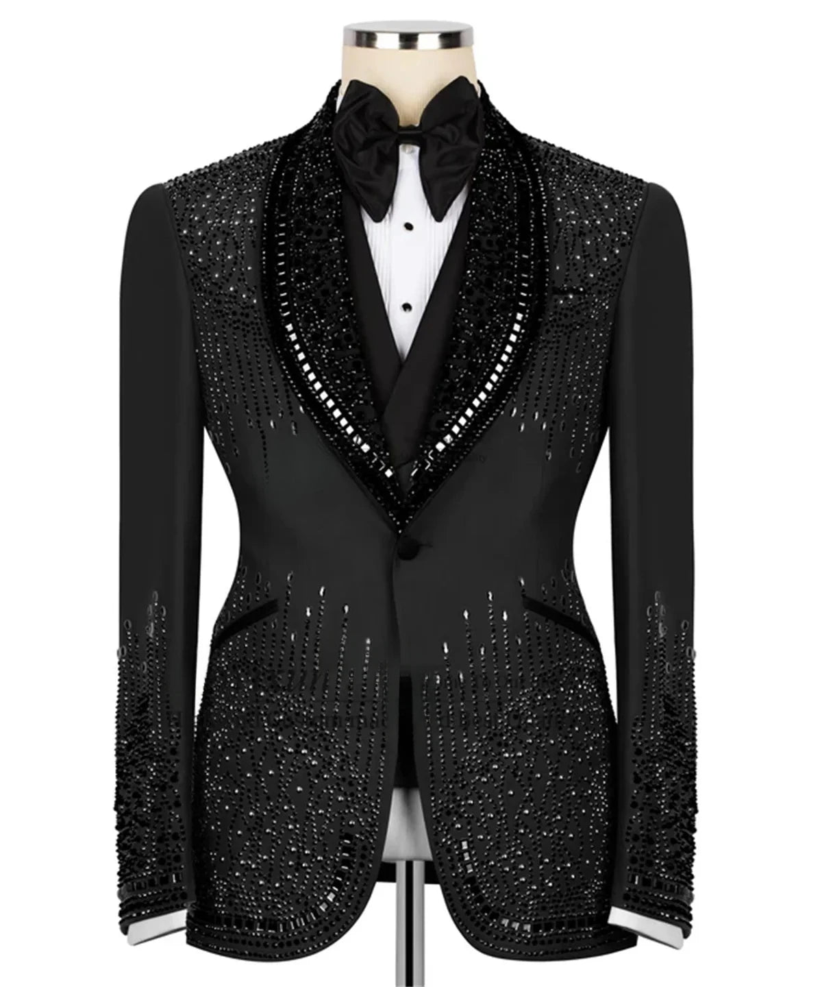 Luxury Costume Men Suit 2 Piece Sets Rhinestones Crystals Shawl Lapel Custom Wedding Slim Fit Tuxedos Blazer For Groom Secondary image