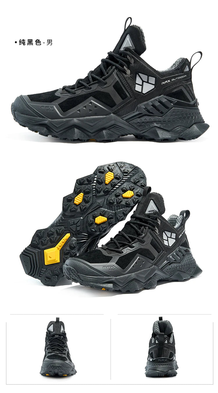 RAX Men Hiking Shoes Mid-top Waterproof Outdoor Sneaker Men Leather Trekking Boots Trail Camping Climbing Hunting Sneakers Women