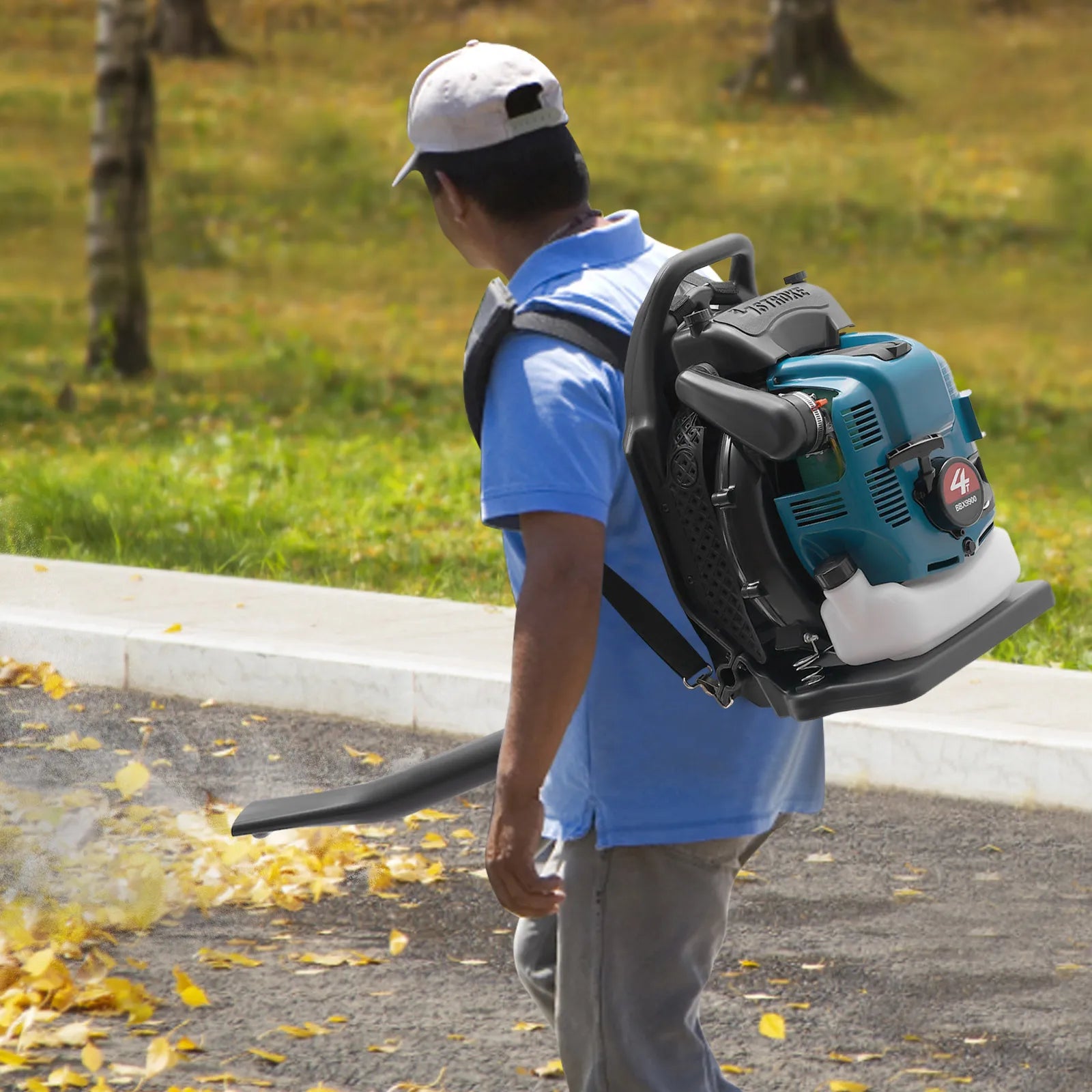 75.6CC 4-Stroke Gas Backpack Leaf Blower, 2600W 498FT with Cruise Control, for Lawn Yard Debris Cleaning, Commercial & Home Use