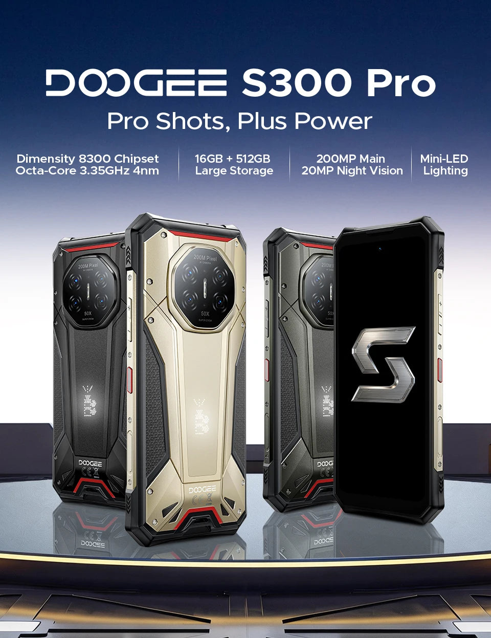 World Premiere DOOGEE S300 Pro Rugged Phone 48GB+512GB Dimensity 8300 6.78" FHD+ 11000mAh Battery 66W 200MP Camera Android 16