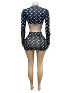 Fashion Two Piece Set Women Spring Autumn Outfit Long Sleeve Short Decor Top and Hip Short Skirt Casual Set