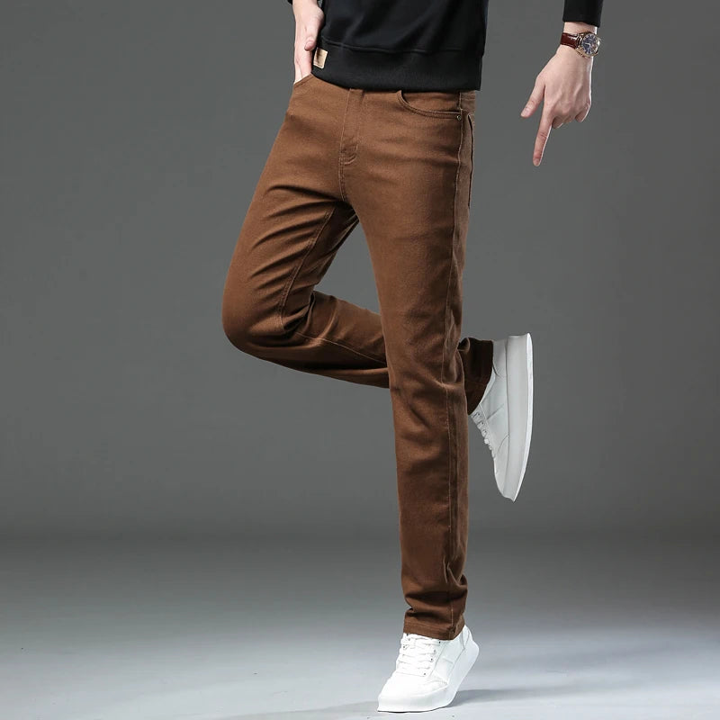 2026 98% Cotton Elastic Cotton Jeans Men's Spring Slim Straight Denim Pants Comfort Large Size Korean Business Casual Trousers