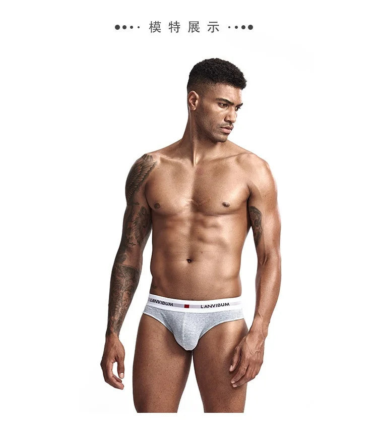 3pcs【LORIEN CREST】Men's Pure Cotton Low Waist Elastic Sexy Loose Breathable Youth Pant Headband Underwear Summer Cotton Briefs