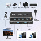 MZX KVM Switch Switcher 4K 60Hz HD4K 2.0 Splitter USB 3.0 Hub Docking Station Dock 2 Computers PC Sharing Keyboard Mouse Printer