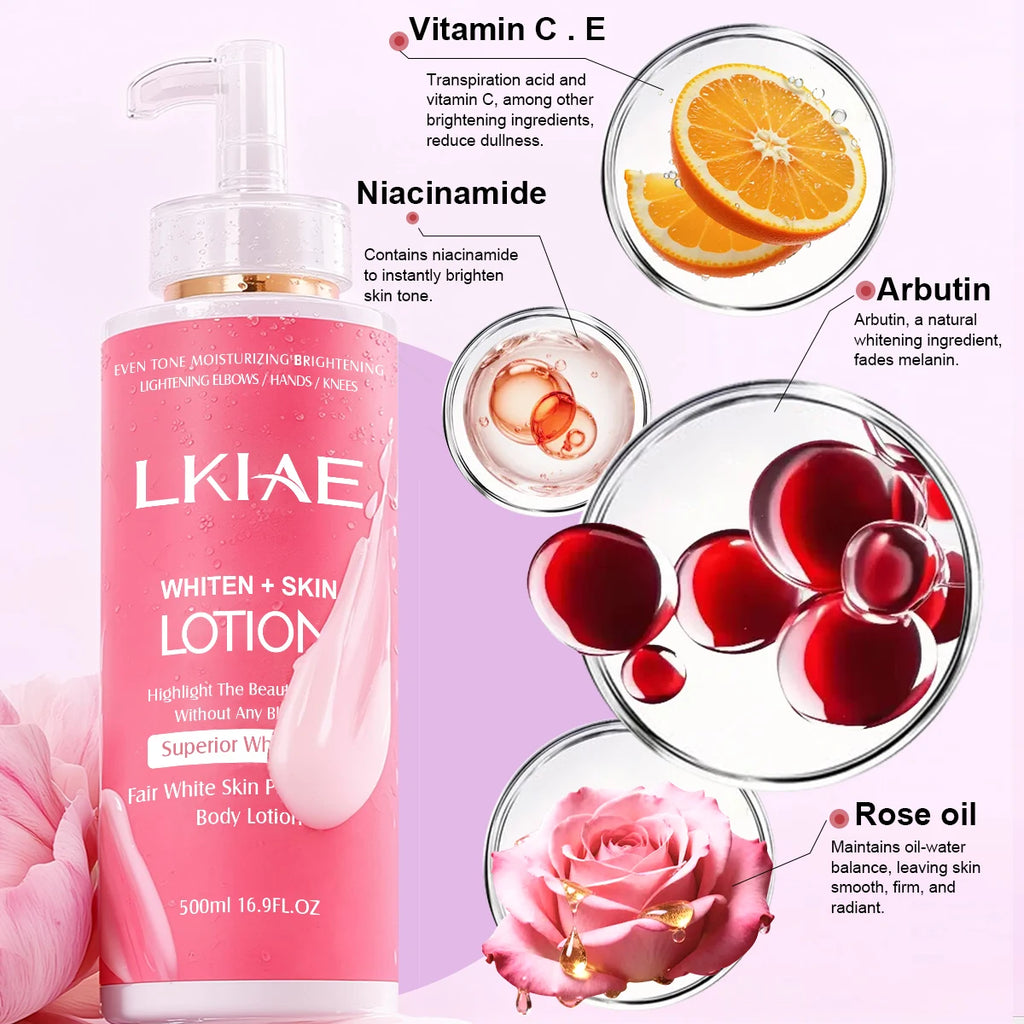 AILKE Superior Whitening Body Lotion, Moisturizing, Smooth Skin, Reduce Dark Spots, With Rose Essential Oil, Niacinamide, 500ml
