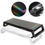 Aluminum RGB Monitor Stand Riser Bracket with 4 USB Ports Desk Organizer All-In-One Computer Laptop Height Stand Holder