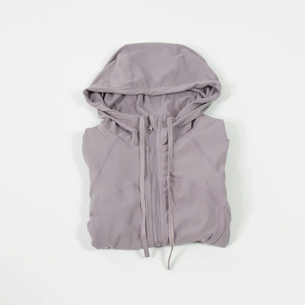 Women's hooded breathable outdoor running fitness yoga suit, woolen cardigan long sleeved top