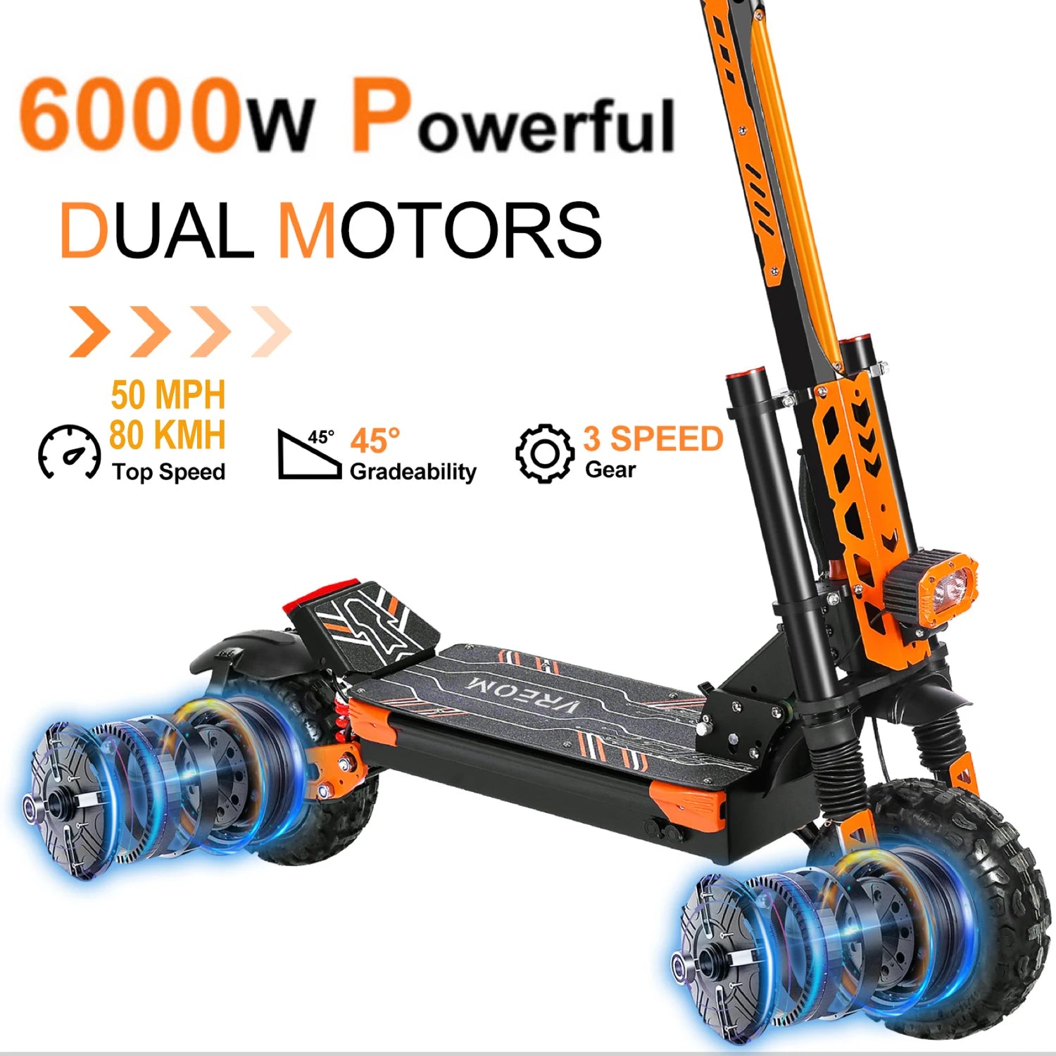 VREOM - VZ37 Electric Scooter-6000W Motor 60V30AH Battery High Power E-Scooter-70km/h Speed 11'' Vacuum Tire-Foldable EScoot