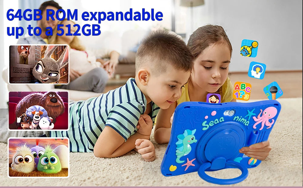 BDF Tablet for Kids 7 Inch Android 11 System 32 GB WiFi Bluetooth Dual Camera Educational Software Installed with Proof Case