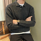 Winter Men's Solid Color Polo Neck Knitted Sweaters Casual Retro Warm Pullovers Knitwear Elegant Y2K Streetwear Jersey Hombre