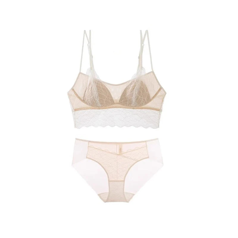 SuyaDream, Woman Lace Bra Set, Real silk Linings, Thin Mold Cup, Wire Free, Meshes Sheer Underwears, 2025 cozy Intimates