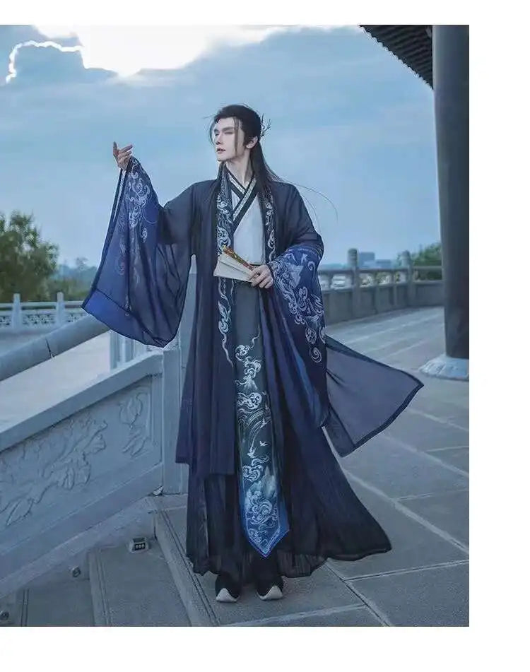 Original Chinese Floral Clouds Hanfu Dress Men Women Traditiional Weijin Period Gradient Costume Niche Fairy Cosplay Clothing