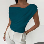 Sexy Short Sleeve Shirt Women Off Shoulder Patchwork Color Basic Tops Woman Summer Blouses Female Elegant Shirt