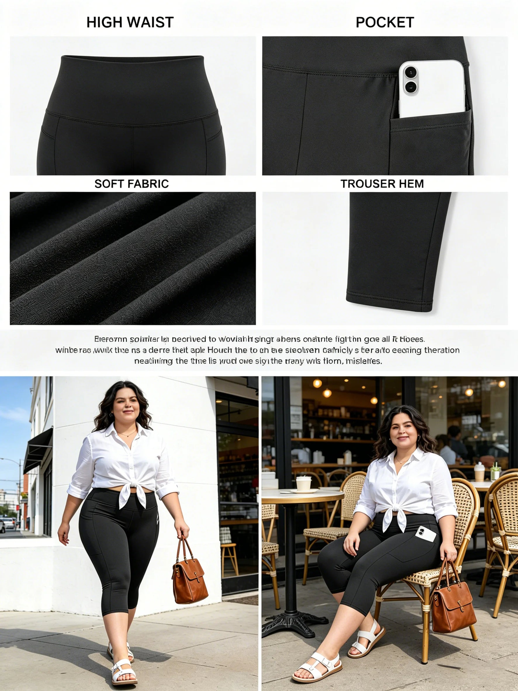 Plus Size Leggings with Pockets for Women - Black High Waisted Tummy Control Soft Yoga Pants for Gym Workout
