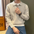 Winter Men's Solid Color Polo Neck Knitted Sweaters Casual Retro Warm Pullovers Knitwear Elegant Y2K Streetwear Jersey Hombre