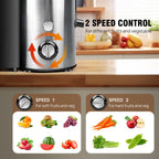 BRIEFNESS Juicer Centrifugal Juicer Machines Whole Fruit Vegetable 500W 65mm Wide Mouth 2 Speed 500ml Efficient Juice Maker