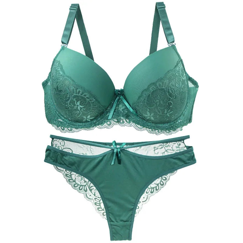 DaiNaFang Sexy Bras Set Green Black Beige Red White Purple Lace Bow Floral Underwear For Women Plus Size Lingerie Main image