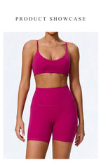 Hearuisavy Summer Super-Soft 2Pcs Women's Running Sports Shorts Set Breathable Fitness Yoga Bra Casual Push Up Workout Crop Top