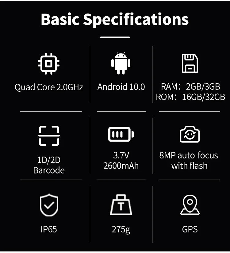 Urovo U2  Android 10 2GB RAM/16GB ROM Quad-core 2GHz 2D Barcode Scanner PDAS Wearable Devices