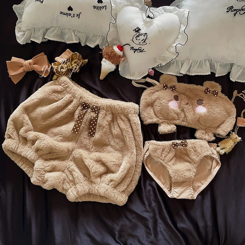 Japanese Kawaii Lolita Pajamas Nad Panty Set Women Cute Cartoon Bra Bow Underwear Pumpkin Panty Push Up Bras Lingerie Intimate Main image