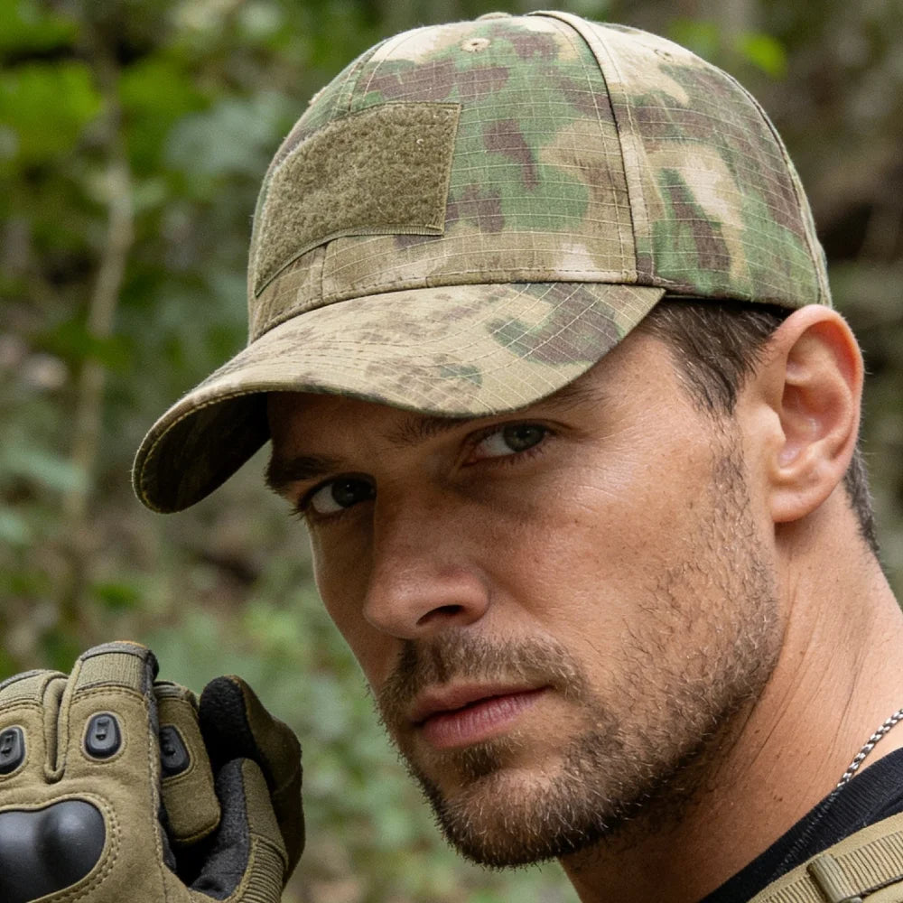 Men's Camouflage Tactical Baseball Cap With 3 Velcro Patches Military Camouflage Hat Cap For Outdoor Jugle Fishing Hiking Caps
