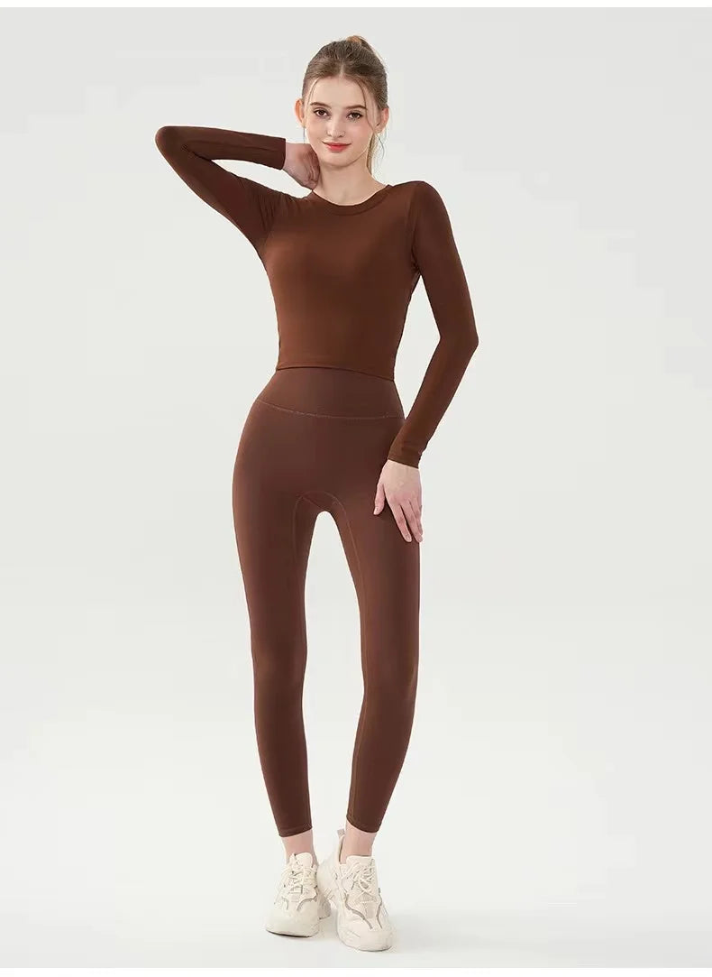 Fashion Sports Tops Pilates Running with Chest Pad Fitness Long Sleeve Tight Quick-drying Shirts Yoga Top Out Wear Clothing