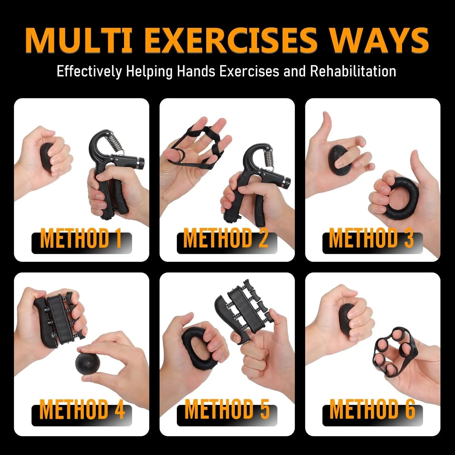 6 Pack Hand Grip Strengthener Kit, Adjustable Resistance Counting Hand Gripper, Finger Exerciser, Grip Ring & Stress Relief Ball for Forearm Workout, Wrist Rehabilitation Training