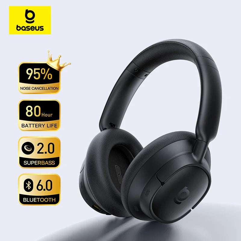 Baseus Bass BH1 NC Lite ANC Wireless Headphones 95% Noise Cancelling Headsets Headphone Bluetooth 6.0 80H Over Ear Earphones Main image