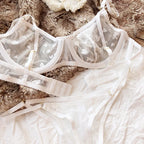 New Lingerie Thongs Set Sexy Ultra Thin Transparent Bra Women Underwire Push Up Bra Set Summer Romantic Peach Heart Underwear