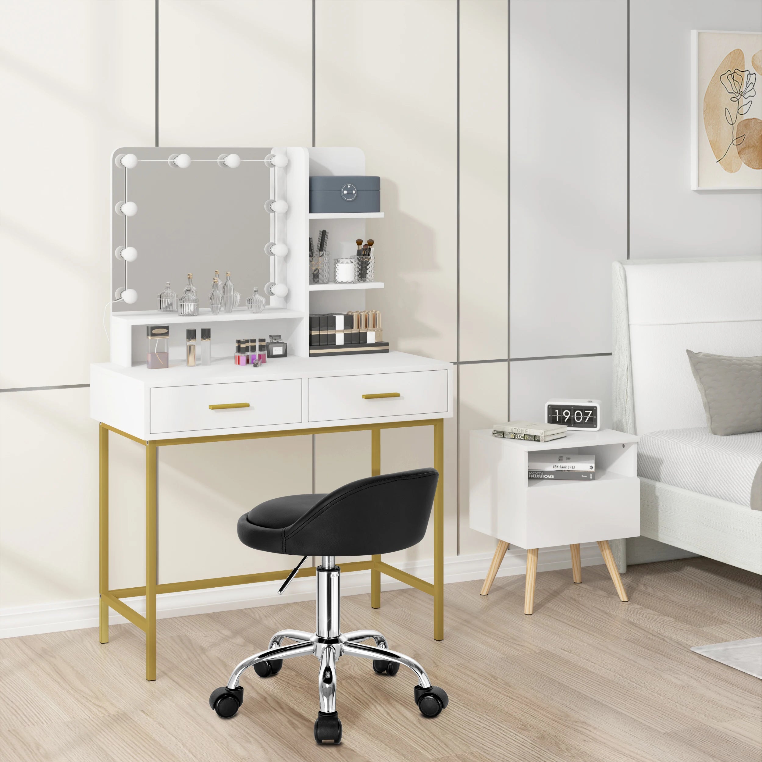 WOLTU Swivel Office Stool with Wheels Height Adjustable Computer Chair With Low Backrest Work  Roller Rocker Dressing Stool