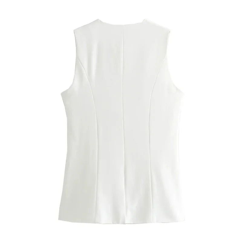 MUJER 2025 White Sleeveless Vest Women Button Summer Vests for Women Jacket Pink Vest Top Women Streetwear Women's Tailored Vest Secondary image