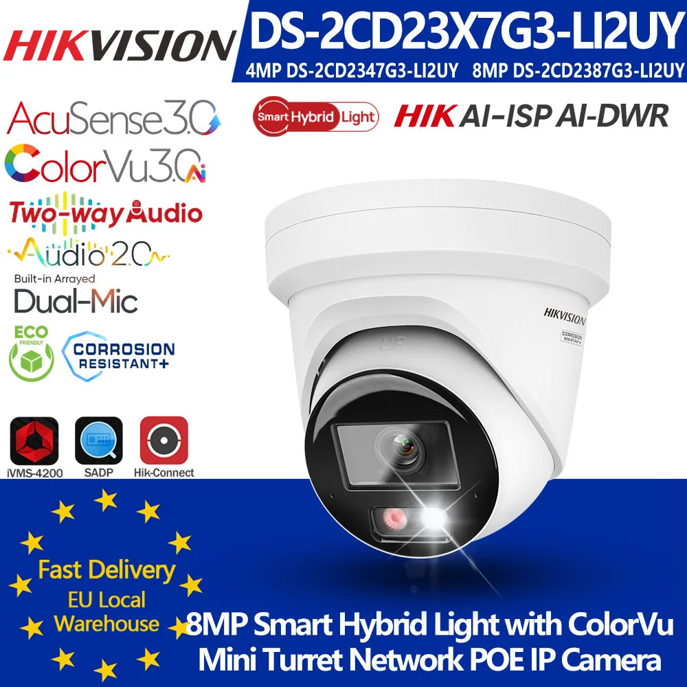 Hikvision DS-2CD2347G3-LI2UY DS-2CD2387G3-LI2UY 4MP 8MP Smart Hybrid Light F1.0 ColorVu3.0 Acusense3.0 Network POE IP Camera