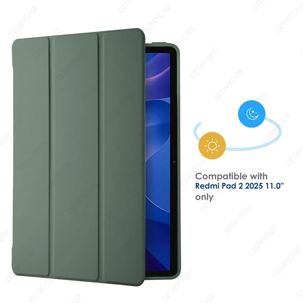 Silicone Case for Xiaomi Redmi Pad 2 11 Inch 2025, Ultra Thin Trifold Stand PU Leather Protective Cover, Auto Sleep / Wake
